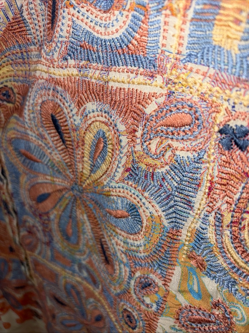 Johnny Was Orange and Blue Paisley Henley Blouse - Picture 4 of 8